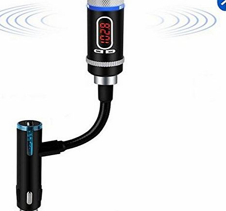 [2015 Updated Bluetooth] iClever� Wireless Bluetooth FM Transmitter with Car Charger Adapter Cigarette Lighter Handsfree Car Kit with Hands-Free Calling, Music Control, and Charging Port for Samsung G